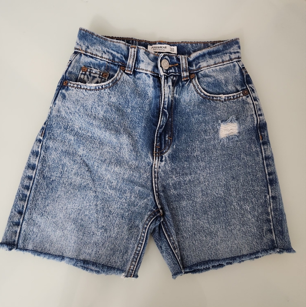 Pull&Bear Light Blue High-Rise  Denim Shorts
